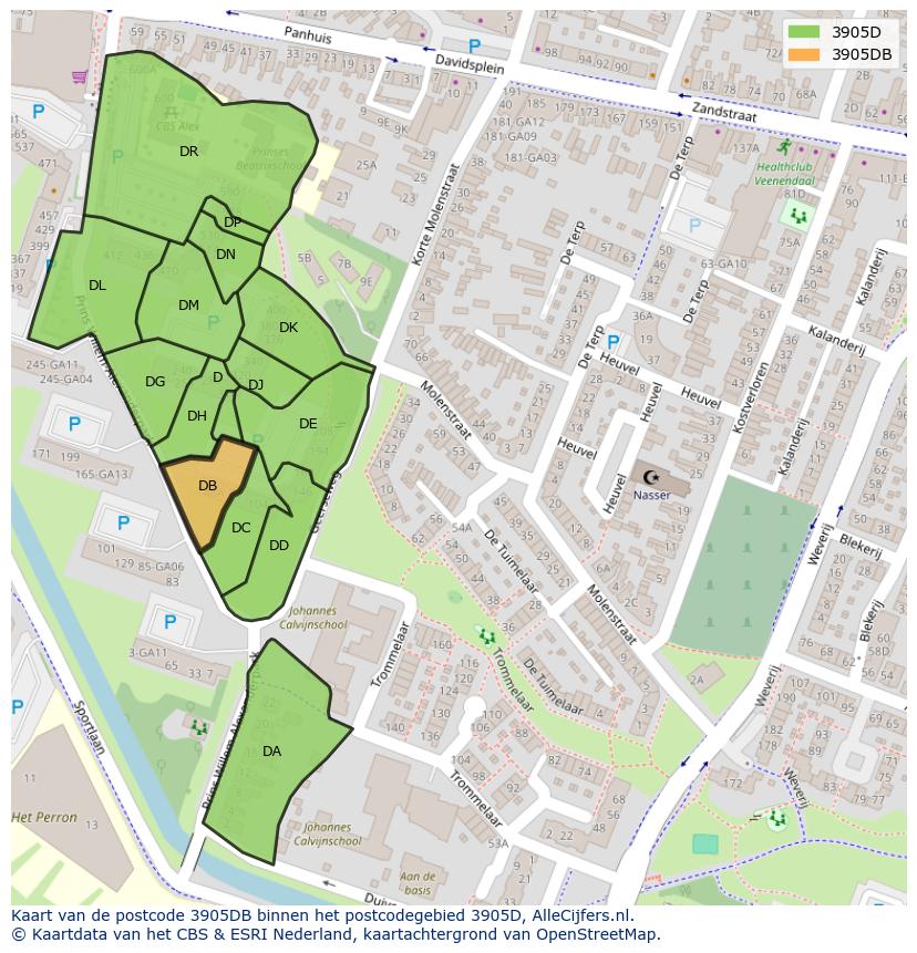 Afbeelding van het postcodegebied 3905 DB op de kaart.