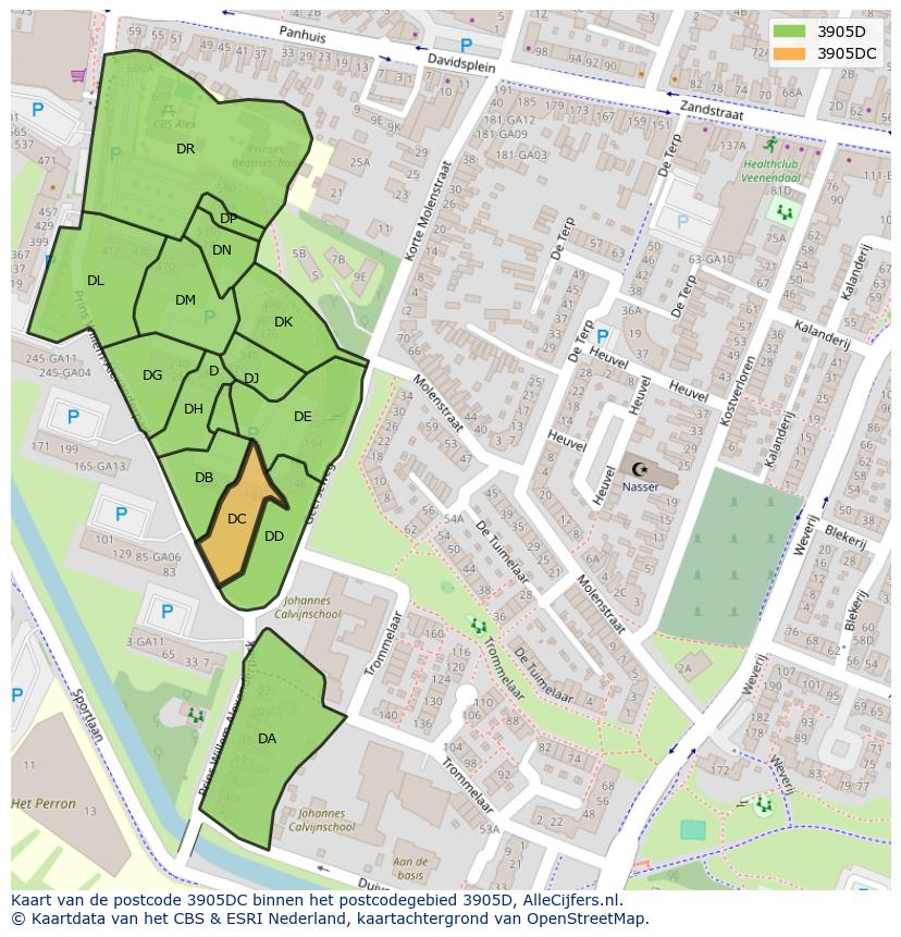 Afbeelding van het postcodegebied 3905 DC op de kaart.