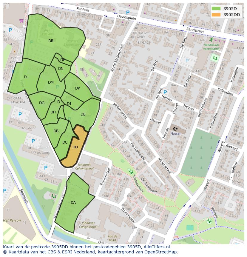 Afbeelding van het postcodegebied 3905 DD op de kaart.