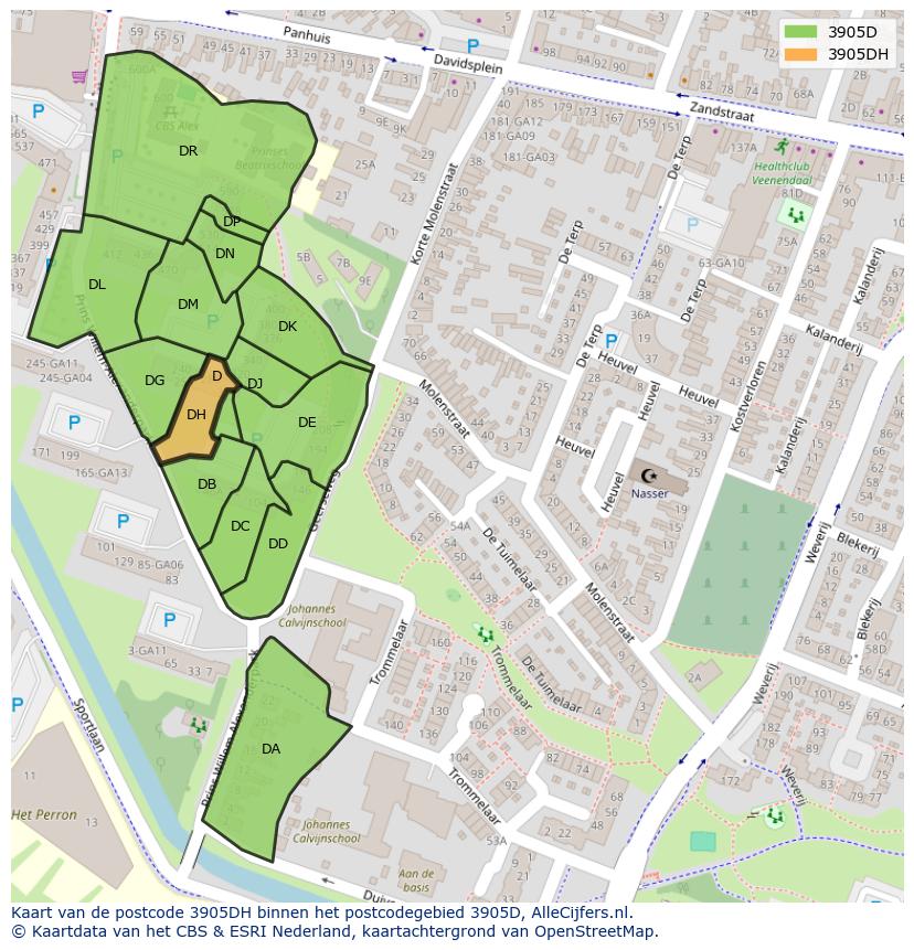 Afbeelding van het postcodegebied 3905 DH op de kaart.