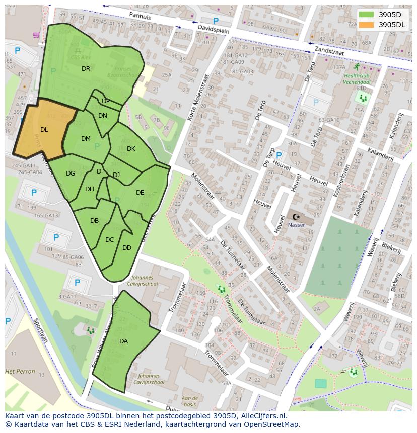Afbeelding van het postcodegebied 3905 DL op de kaart.