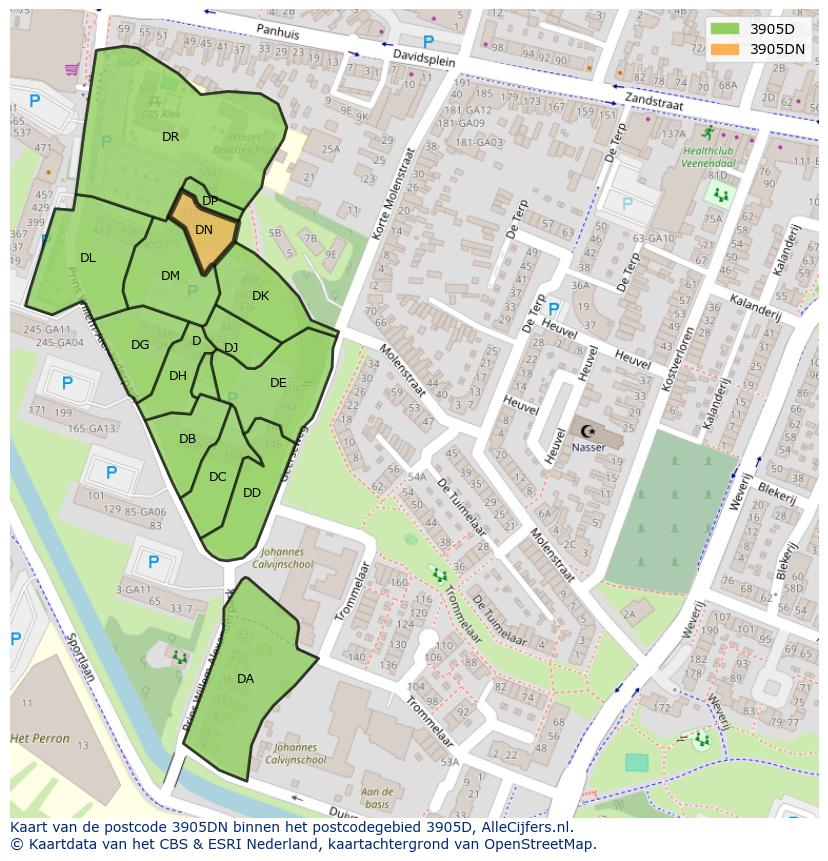 Afbeelding van het postcodegebied 3905 DN op de kaart.