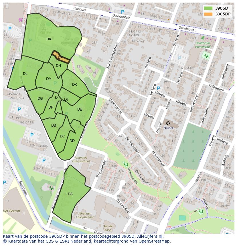 Afbeelding van het postcodegebied 3905 DP op de kaart.