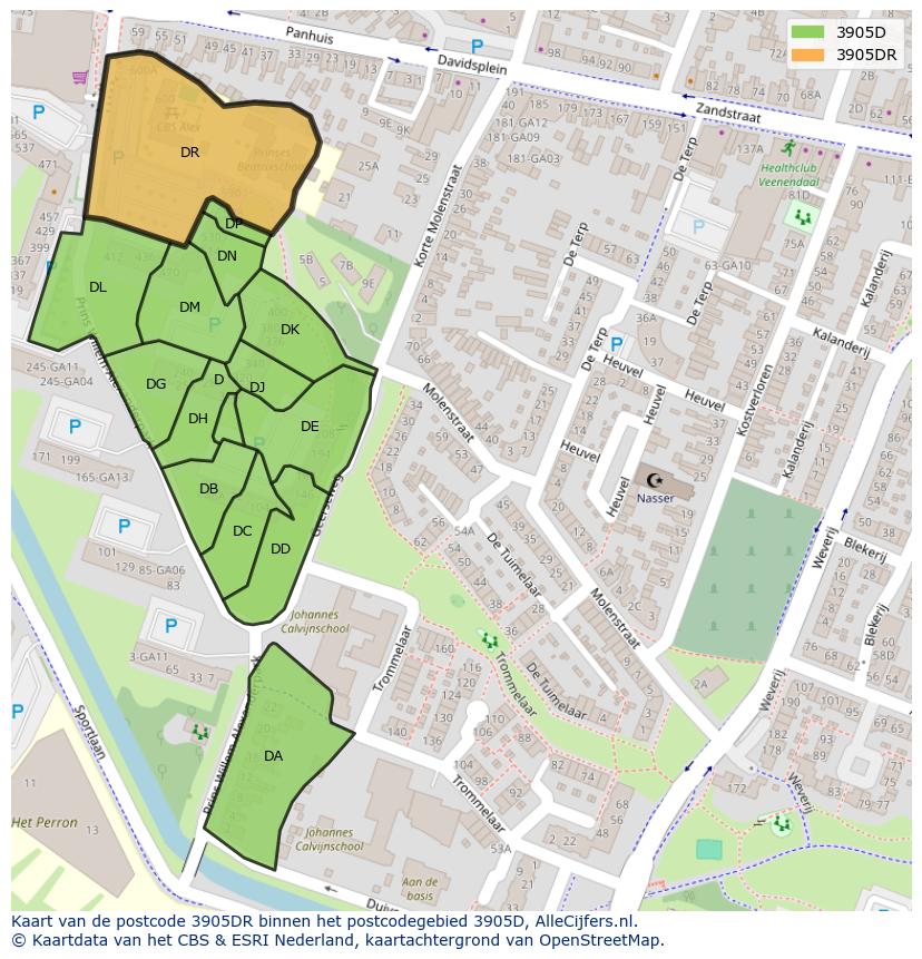 Afbeelding van het postcodegebied 3905 DR op de kaart.
