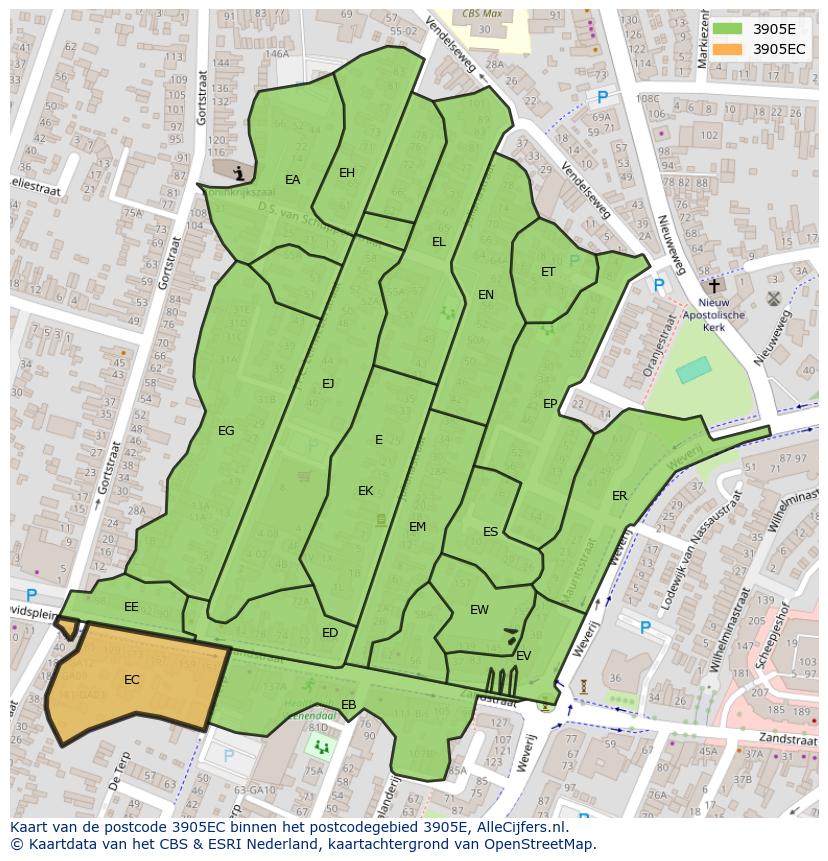 Afbeelding van het postcodegebied 3905 EC op de kaart.
