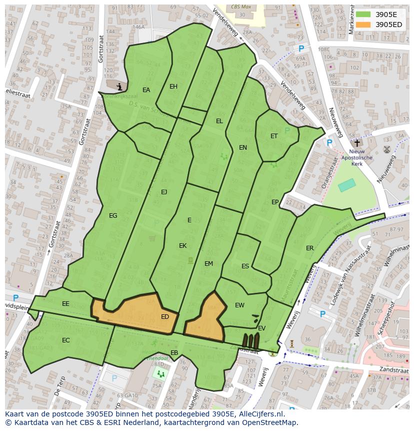 Afbeelding van het postcodegebied 3905 ED op de kaart.