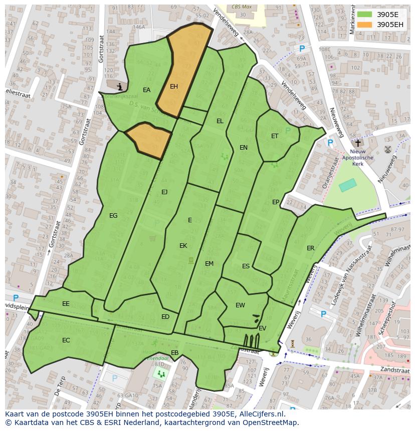 Afbeelding van het postcodegebied 3905 EH op de kaart.
