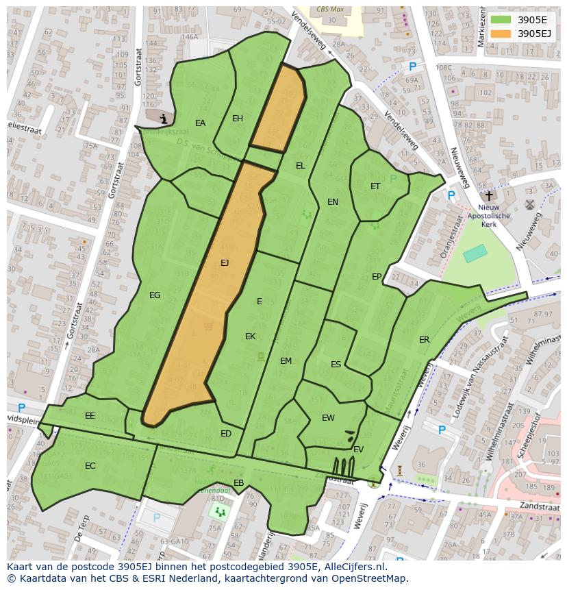 Afbeelding van het postcodegebied 3905 EJ op de kaart.