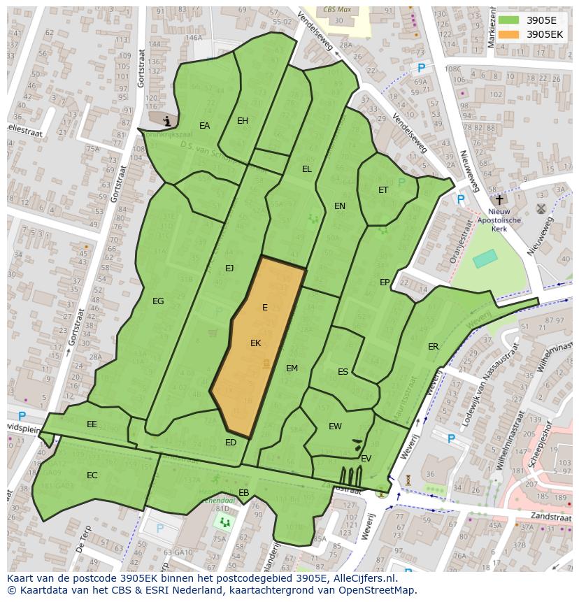 Afbeelding van het postcodegebied 3905 EK op de kaart.