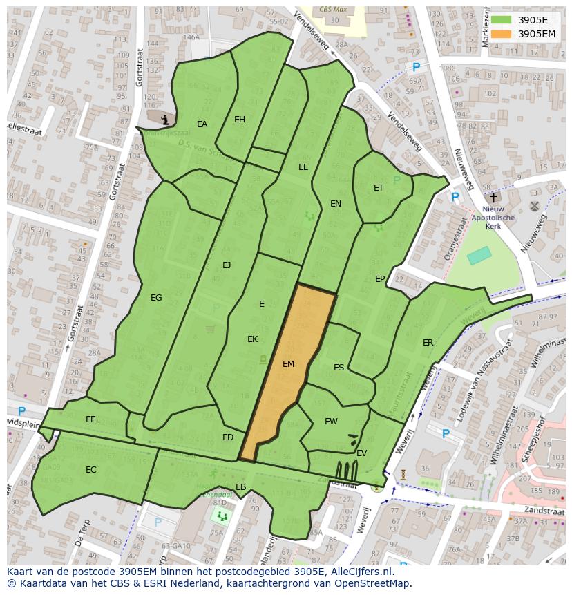 Afbeelding van het postcodegebied 3905 EM op de kaart.