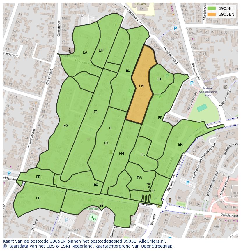Afbeelding van het postcodegebied 3905 EN op de kaart.