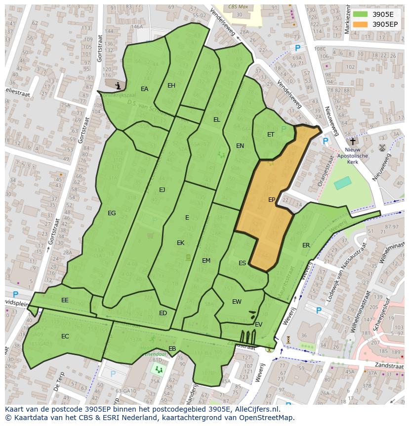 Afbeelding van het postcodegebied 3905 EP op de kaart.
