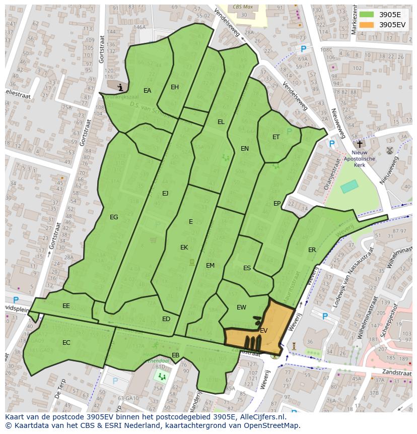 Afbeelding van het postcodegebied 3905 EV op de kaart.