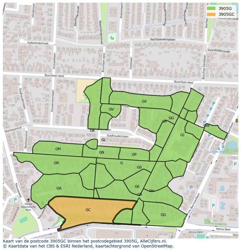 Afbeelding van het postcodegebied 3905 GC op de kaart.