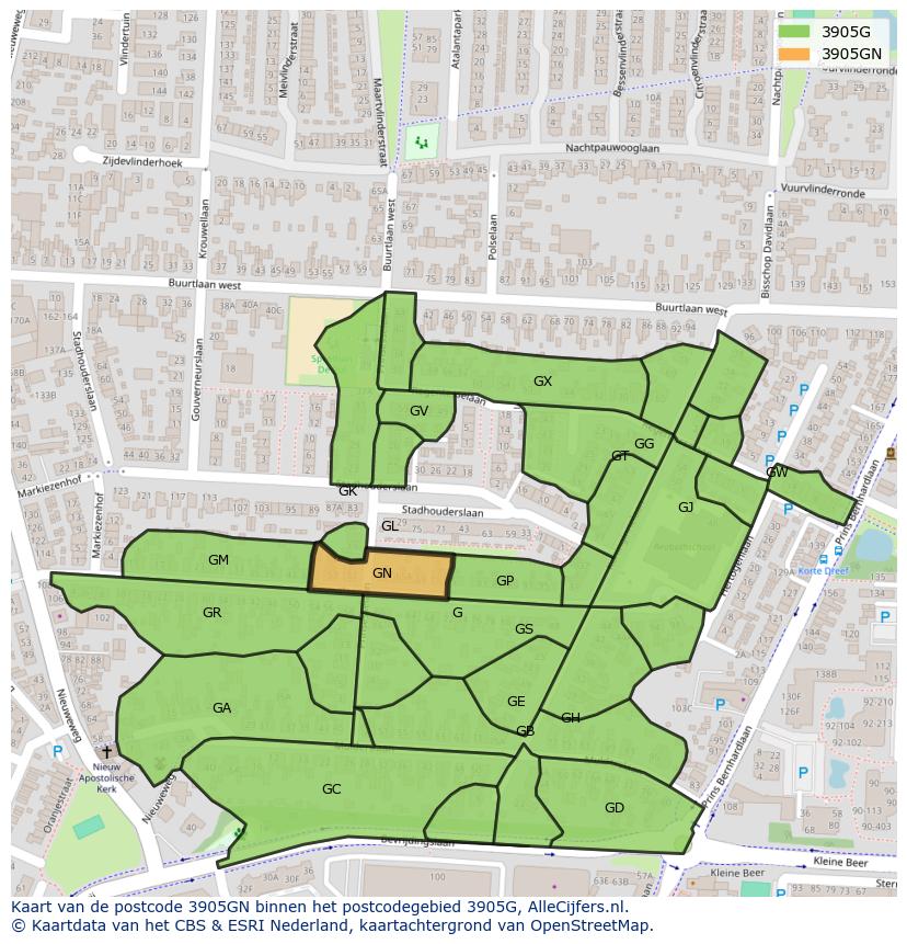 Afbeelding van het postcodegebied 3905 GN op de kaart.