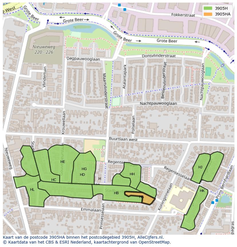 Afbeelding van het postcodegebied 3905 HA op de kaart.