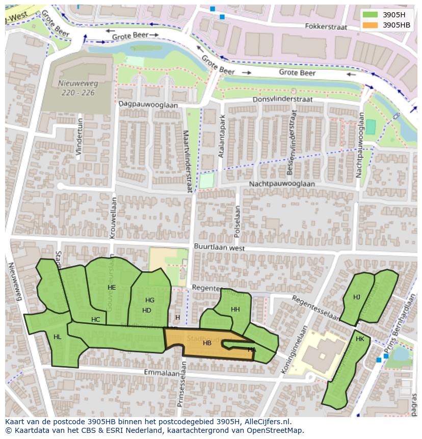 Afbeelding van het postcodegebied 3905 HB op de kaart.