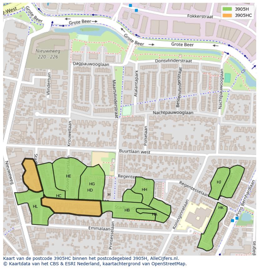 Afbeelding van het postcodegebied 3905 HC op de kaart.
