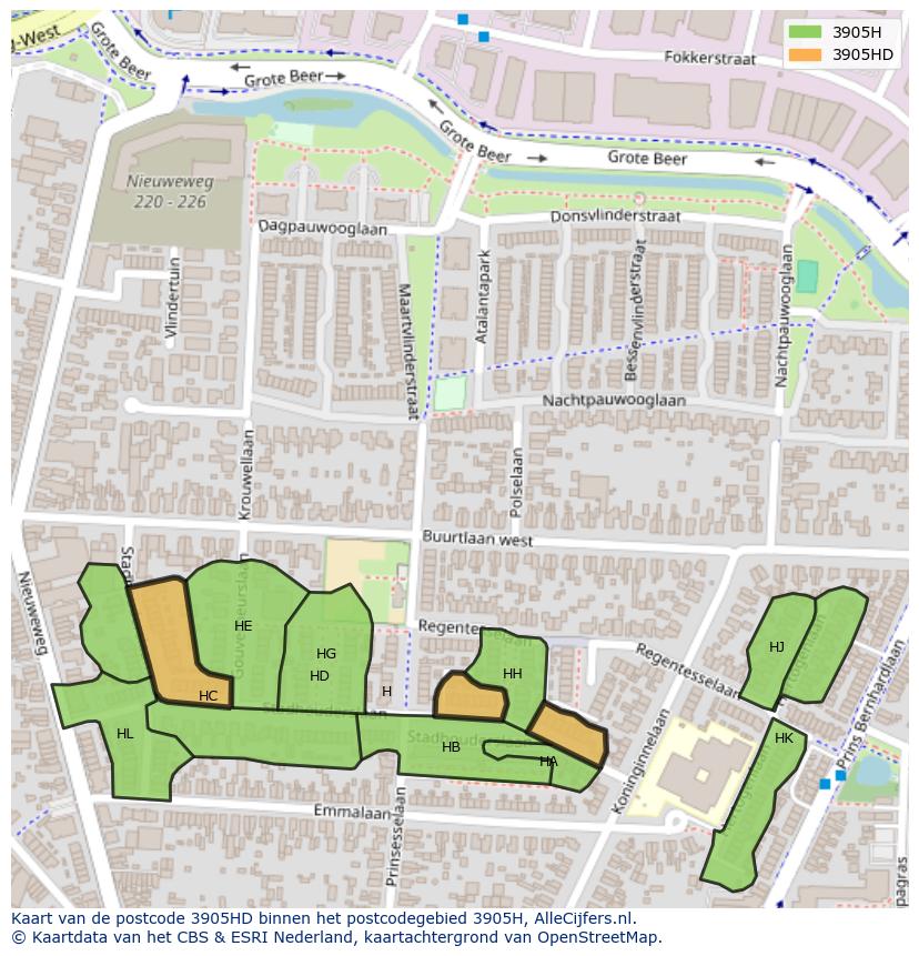Afbeelding van het postcodegebied 3905 HD op de kaart.
