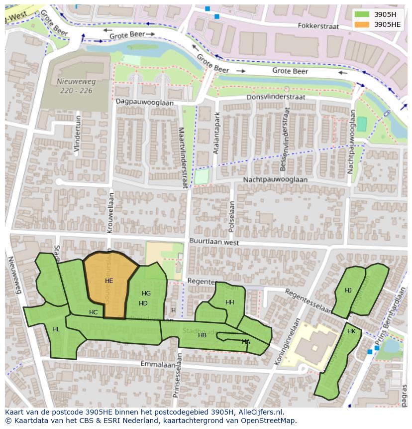 Afbeelding van het postcodegebied 3905 HE op de kaart.
