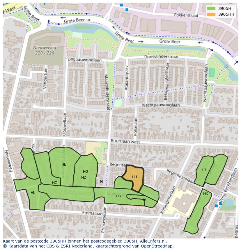 Afbeelding van het postcodegebied 3905 HH op de kaart.