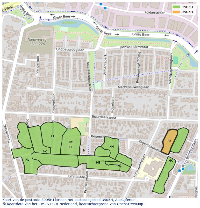 Afbeelding van het postcodegebied 3905 HJ op de kaart.