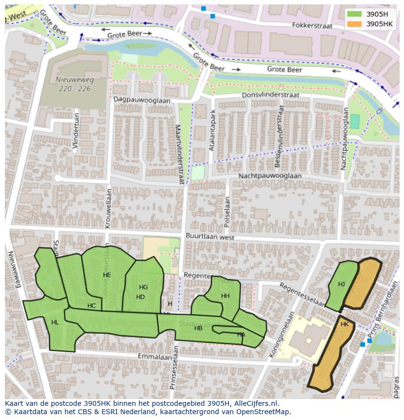 Afbeelding van het postcodegebied 3905 HK op de kaart.