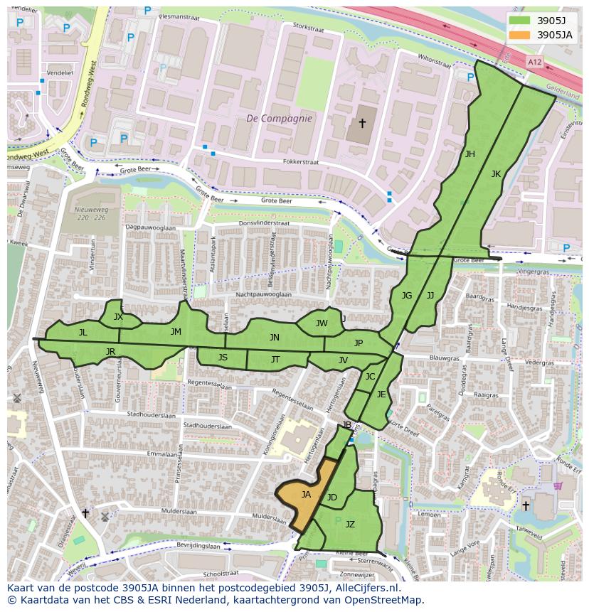 Afbeelding van het postcodegebied 3905 JA op de kaart.