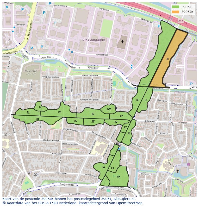 Afbeelding van het postcodegebied 3905 JK op de kaart.