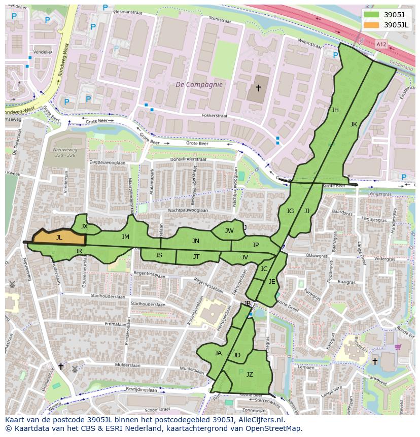 Afbeelding van het postcodegebied 3905 JL op de kaart.