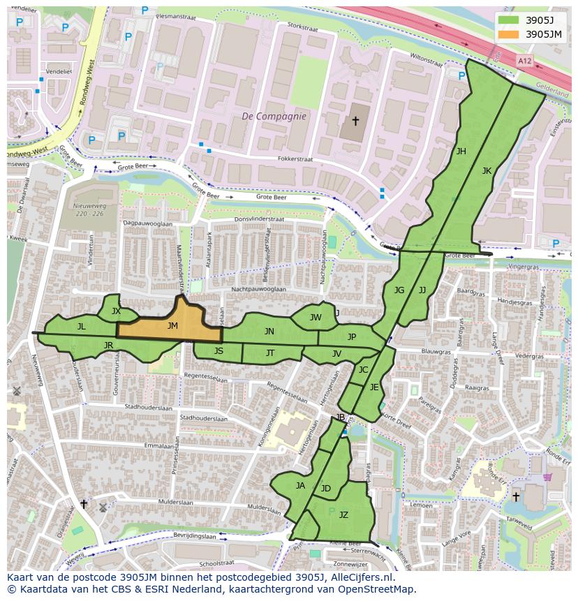 Afbeelding van het postcodegebied 3905 JM op de kaart.