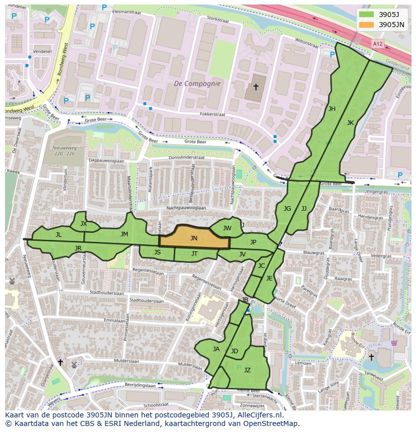 Afbeelding van het postcodegebied 3905 JN op de kaart.