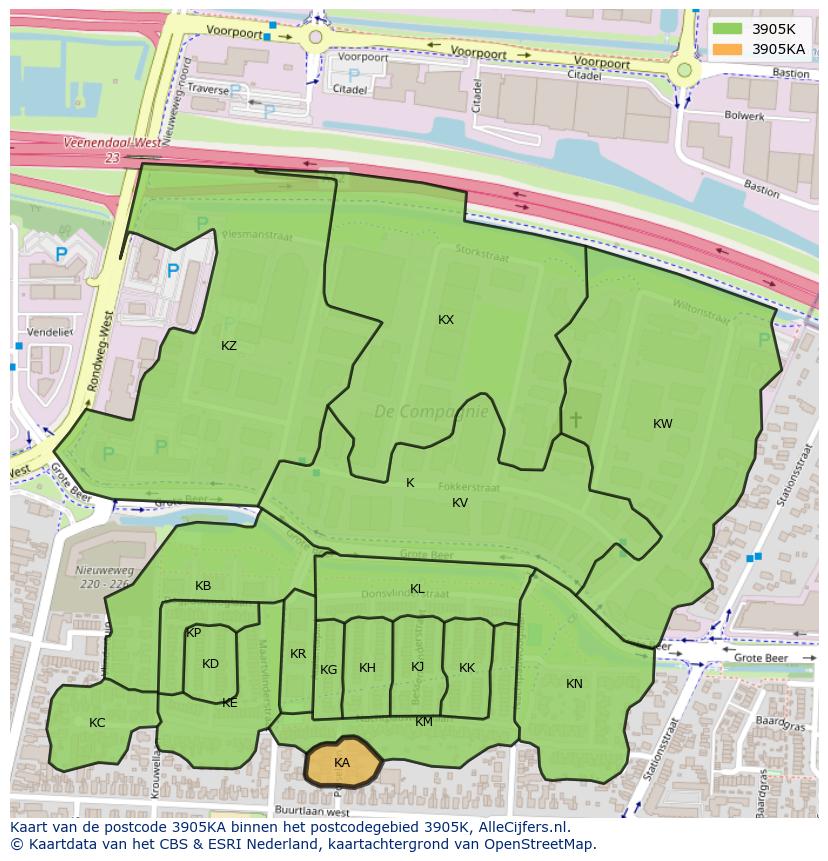 Afbeelding van het postcodegebied 3905 KA op de kaart.
