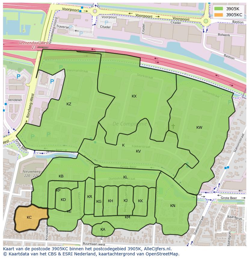Afbeelding van het postcodegebied 3905 KC op de kaart.