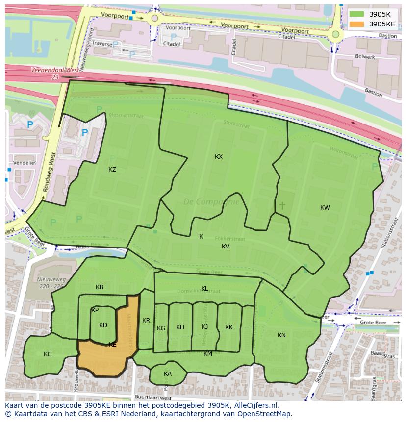 Afbeelding van het postcodegebied 3905 KE op de kaart.