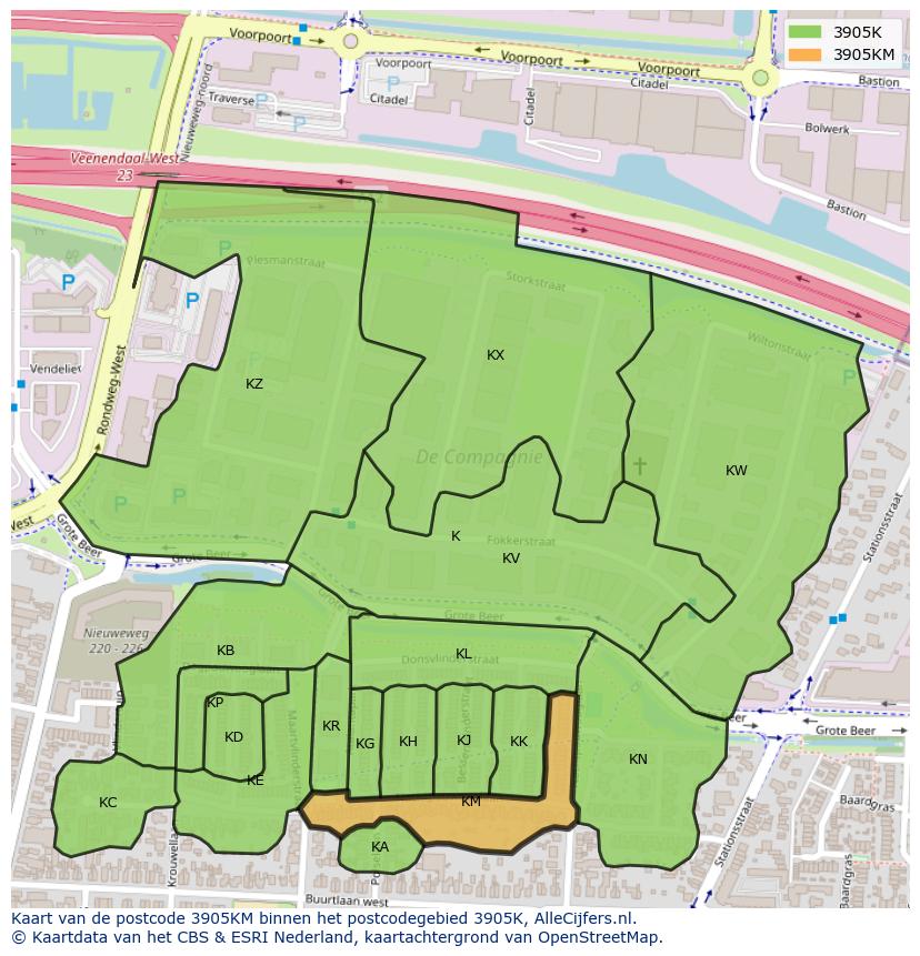Afbeelding van het postcodegebied 3905 KM op de kaart.