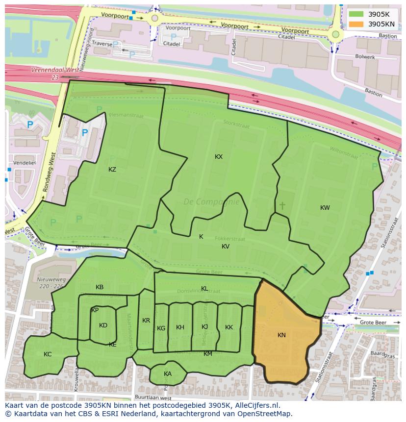 Afbeelding van het postcodegebied 3905 KN op de kaart.