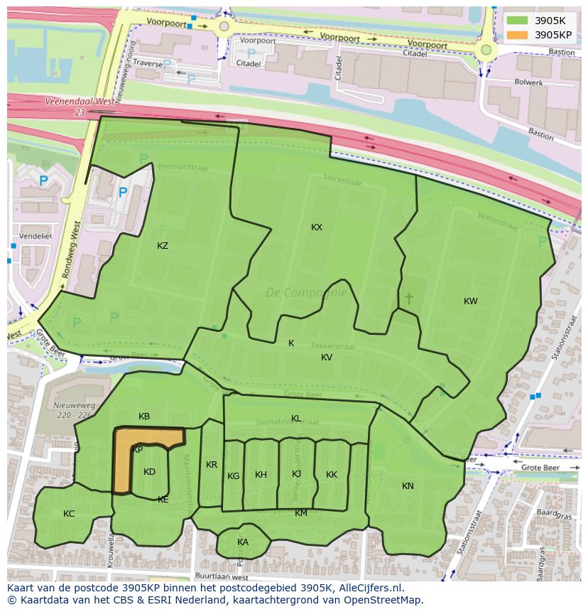Afbeelding van het postcodegebied 3905 KP op de kaart.
