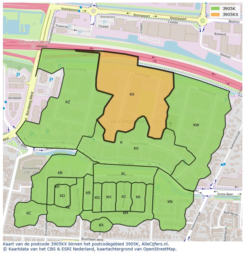 Afbeelding van het postcodegebied 3905 KX op de kaart.