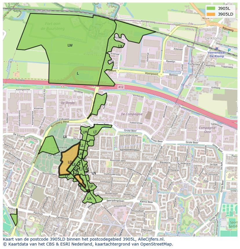 Afbeelding van het postcodegebied 3905 LD op de kaart.