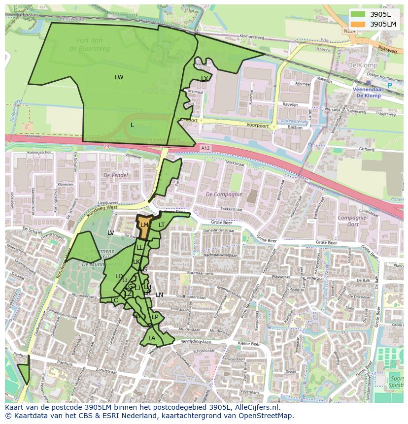 Afbeelding van het postcodegebied 3905 LM op de kaart.