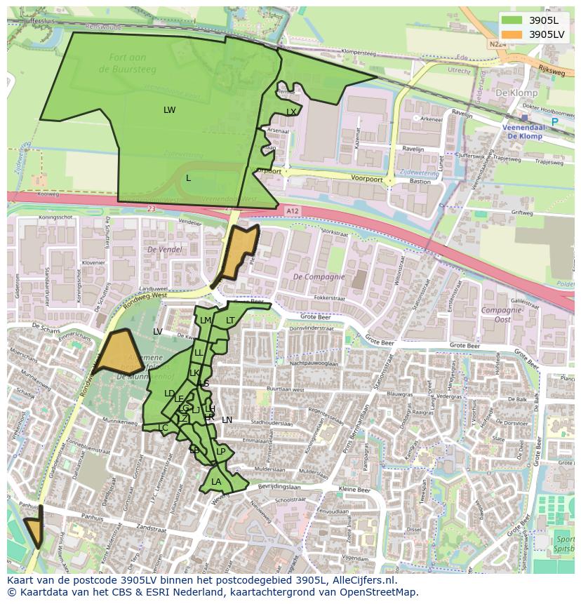 Afbeelding van het postcodegebied 3905 LV op de kaart.