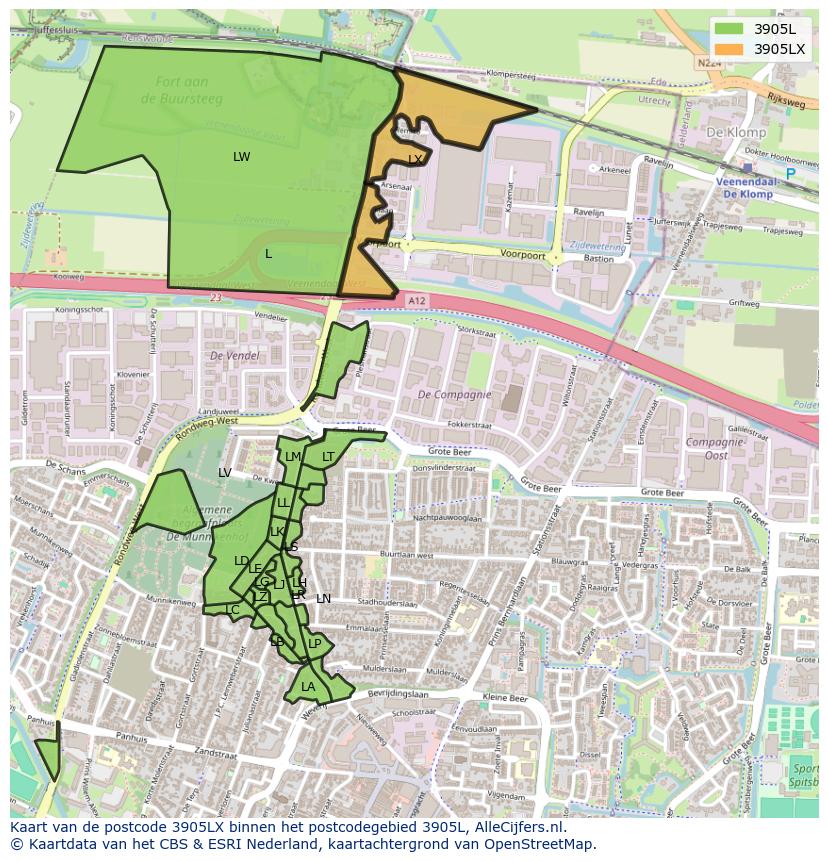 Afbeelding van het postcodegebied 3905 LX op de kaart.