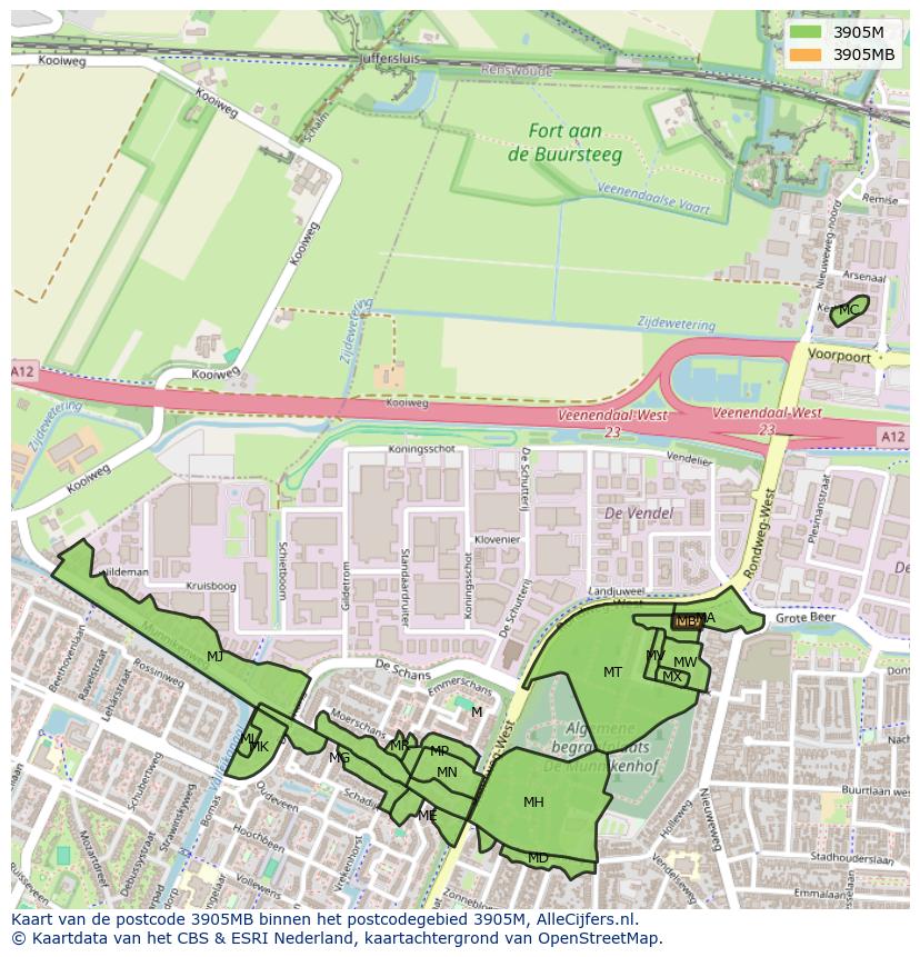 Afbeelding van het postcodegebied 3905 MB op de kaart.