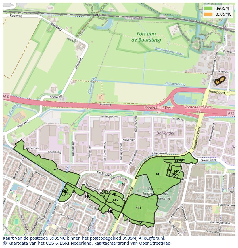 Afbeelding van het postcodegebied 3905 MC op de kaart.
