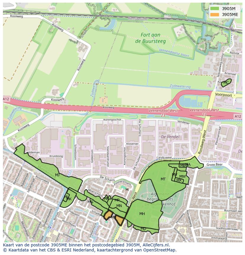 Afbeelding van het postcodegebied 3905 ME op de kaart.
