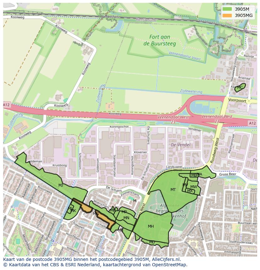 Afbeelding van het postcodegebied 3905 MG op de kaart.