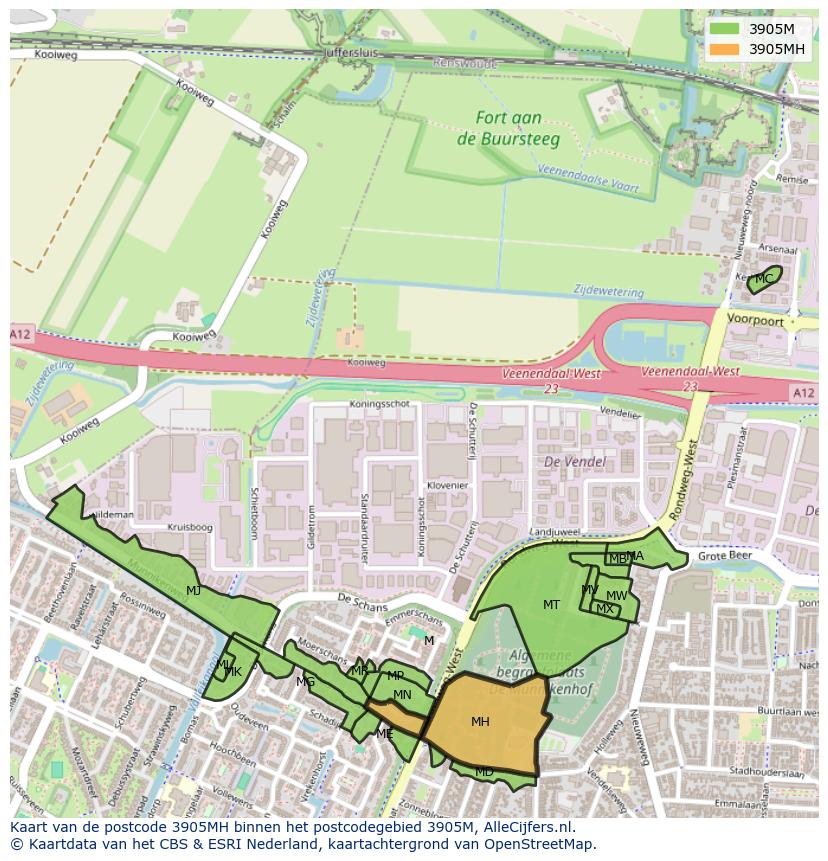 Afbeelding van het postcodegebied 3905 MH op de kaart.