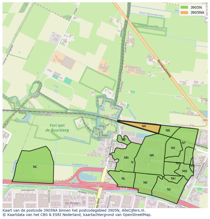 Afbeelding van het postcodegebied 3905 NA op de kaart.