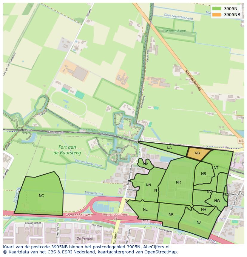 Afbeelding van het postcodegebied 3905 NB op de kaart.